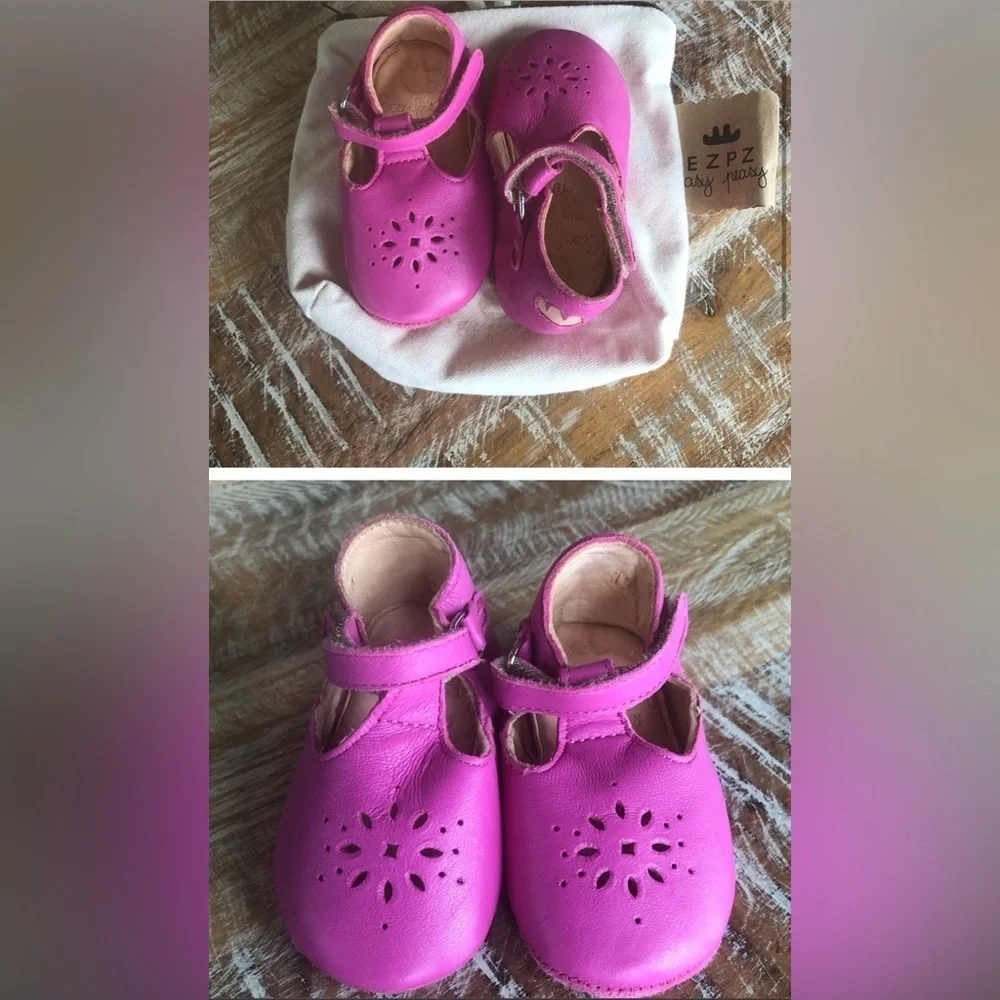 Easy Peasy Lillyp Velcro leather Mary Jane soft soled shoes in “fushia” size 19 - Picture 4 of 7